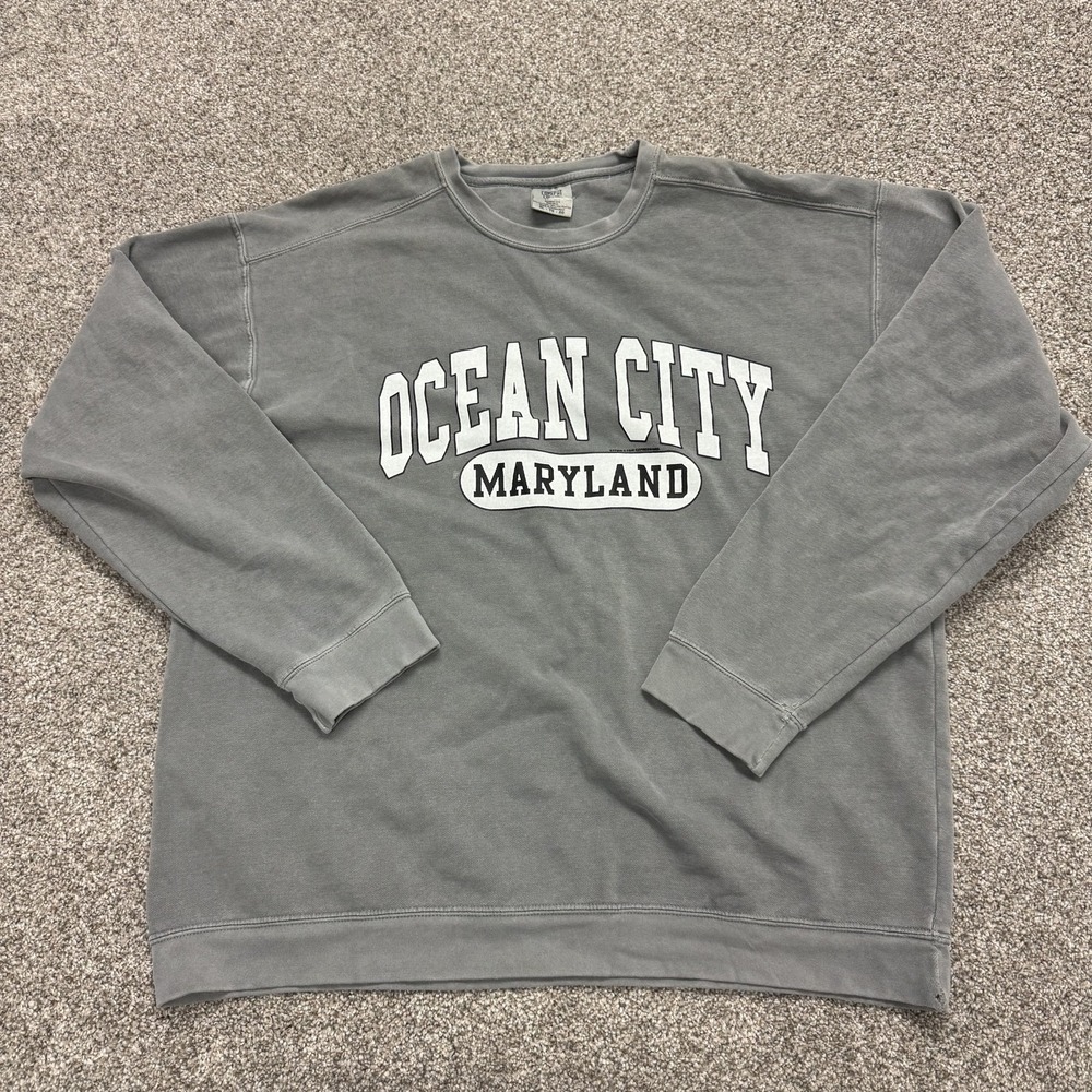 Comfort Colors Sweatshirt Mens XL Gray Pullover Ocean City Maryland Crewneck